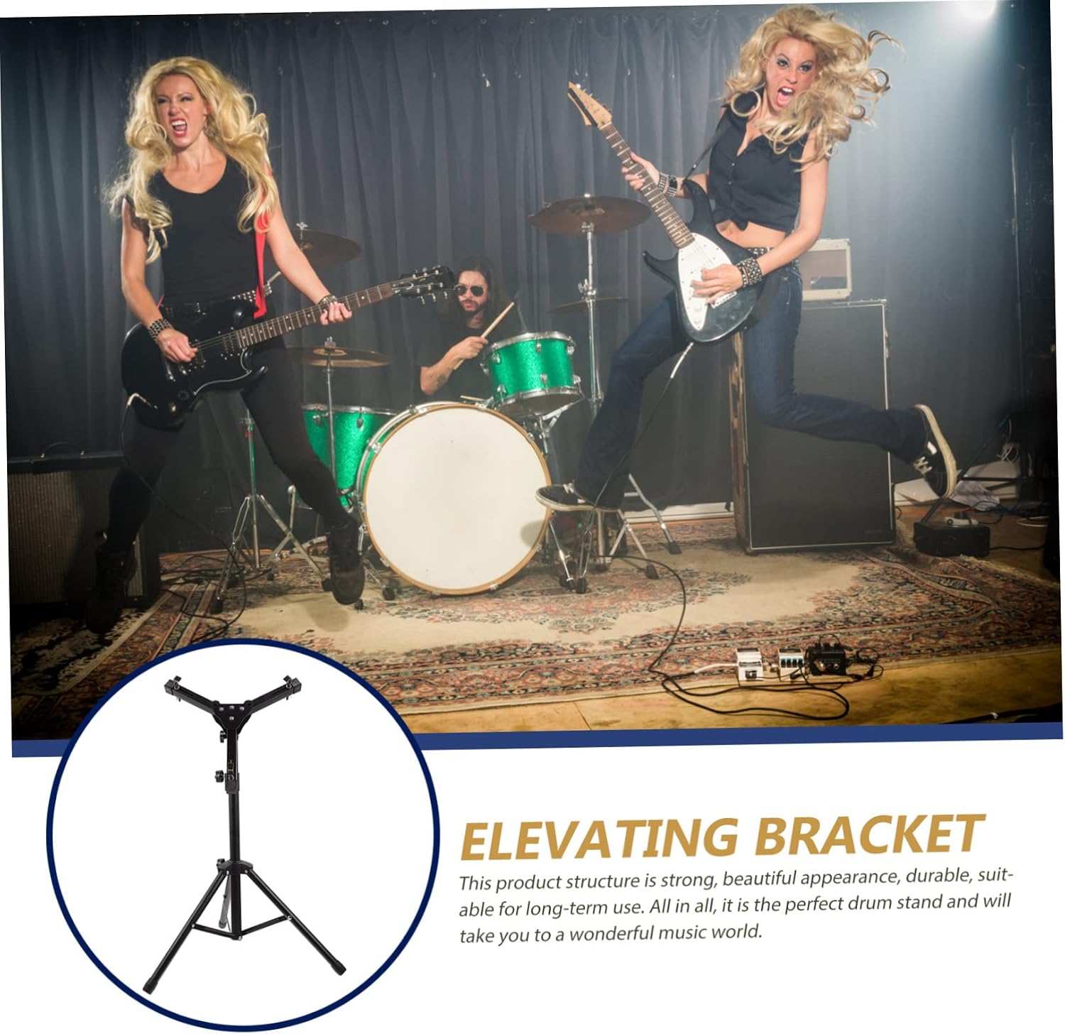 Toyvian 1set Height Snare Drum Rack Black Tripod Stand for Indoor Use Lightweight Portable Percussion Accessory