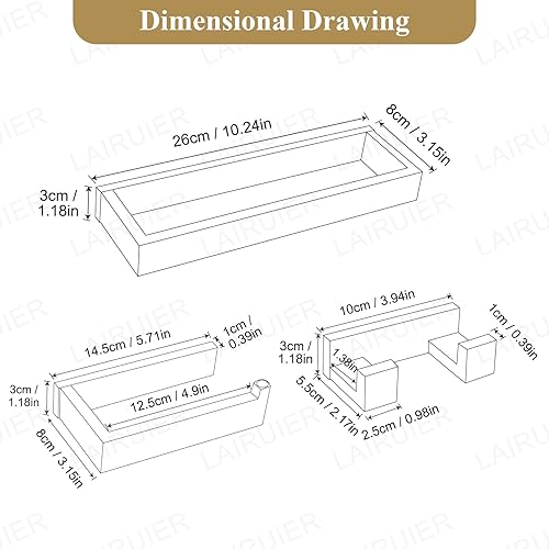 Miniatura 6 de Lairuier Juego de accesorios de baño, juego de toallas de acero inoxidable contemporáneo, 3 piezas, negro mate, anillos de toalla, soporte para