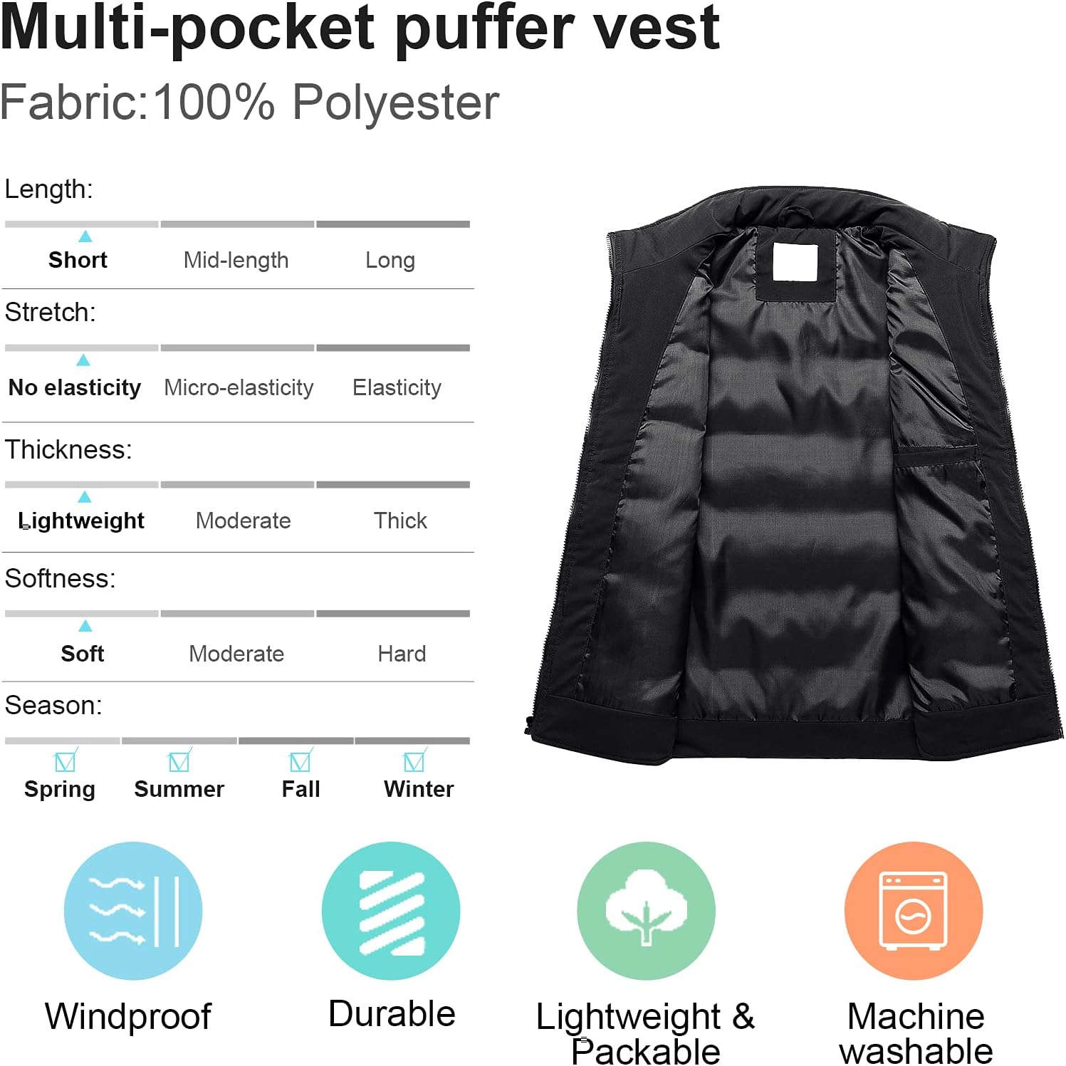 Chrisuno Women's Puffer Vest Casual Stand Collar Quilted Waistcoat Outdoor Padded Ski Vest - Image 3