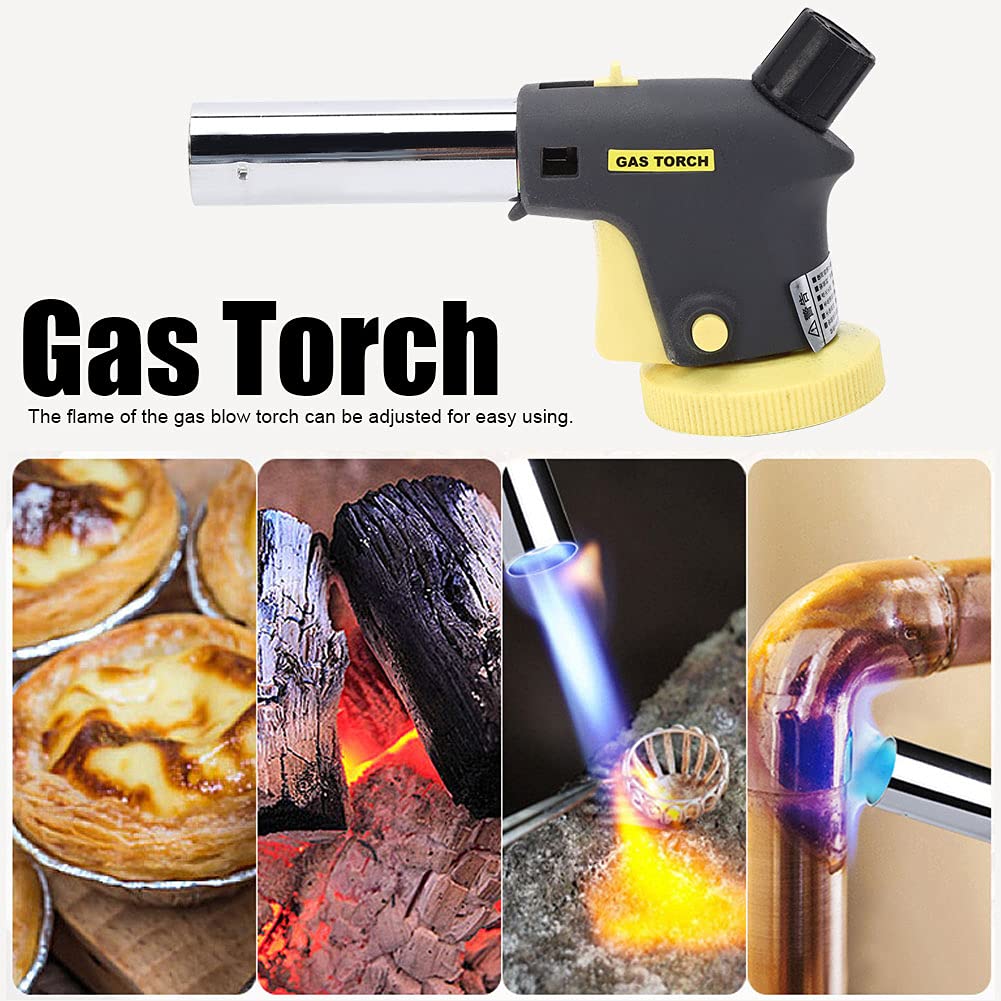 Température de flamme réglable jusqu'à 1300 degrés Celsius - Chalumeau à gaz portable avec allumage électronique - Fonctionnement à 360 degrés pour la cuisine et l'entretien en