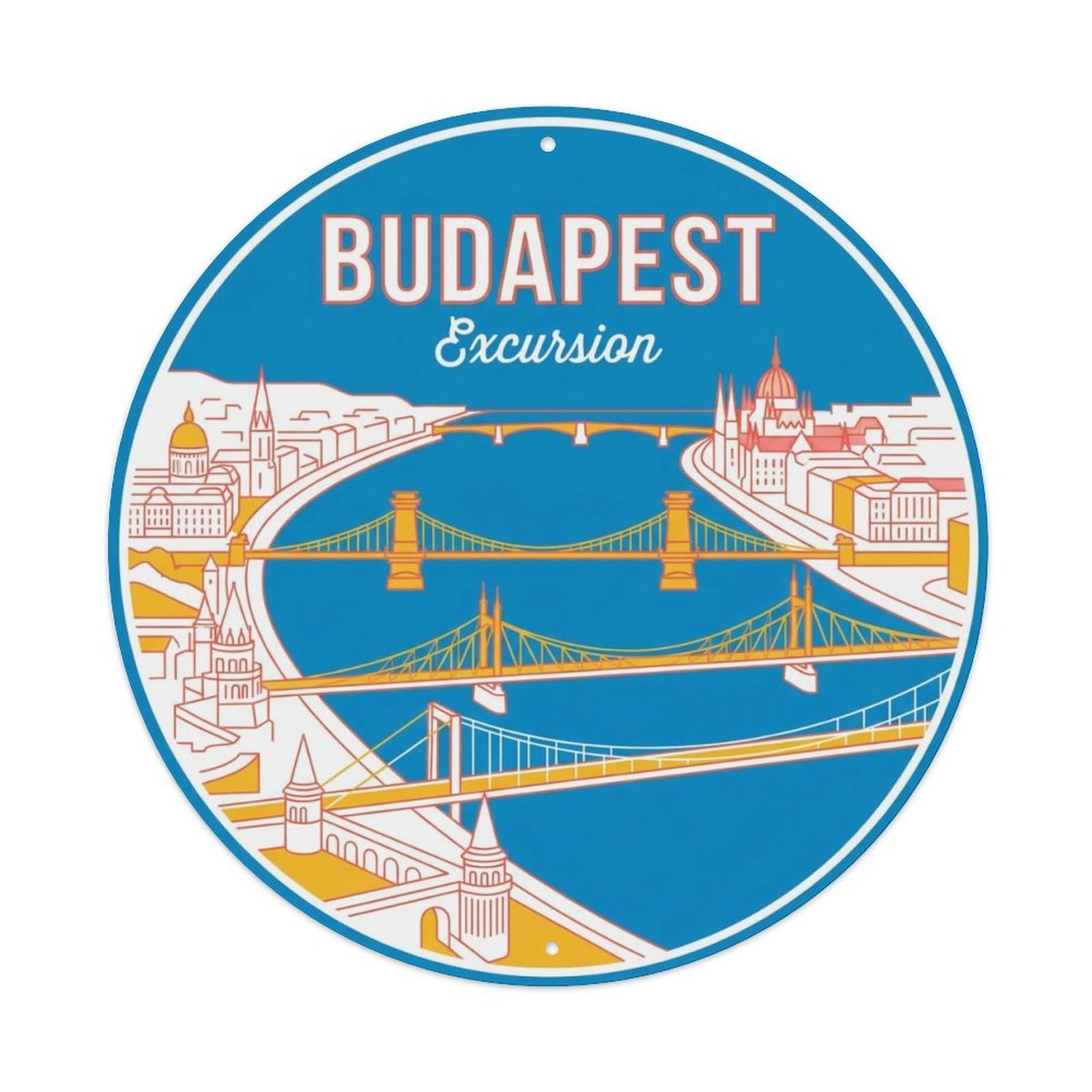 Vintage Travel Budapest Hungary Excursion Vintage Metal Tin Sign Plaque Wall Decor for Cafe, Club Bar, Office, Garden Metal Poster 8x8Inch