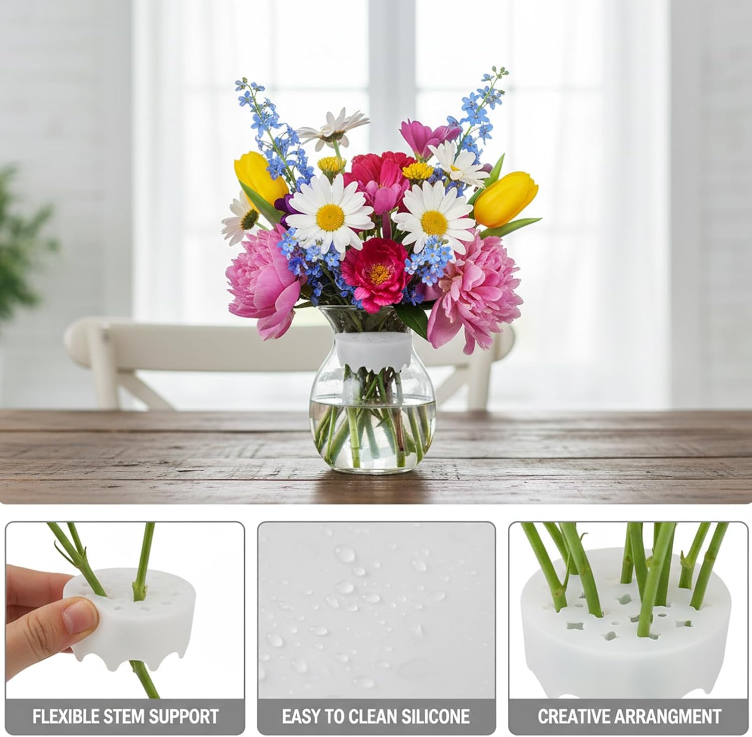 2PCS Silicone Flower Arranging Grid, Stretchable and Deformable Flower Grids for Ikebana Displays, Wedding Venue Decor, Home Floral Arrangements, Transparent Grid
