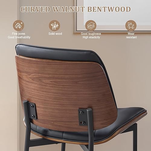 Miniatura 10 de BV - Juego de 2 sillas de comedor, sillas de cocina sin brazos de piel sintética en estilo moderno de nogal, silla auxiliar de madera curvada de