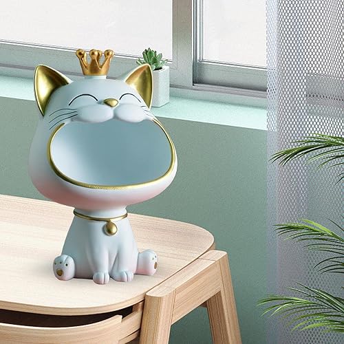 Miniatura 6 de JISADER Caja de almacenamiento de estatua de gato de la suerte de resina, bandeja de almacenamiento, bandeja de escritorio, decoración de llaves,