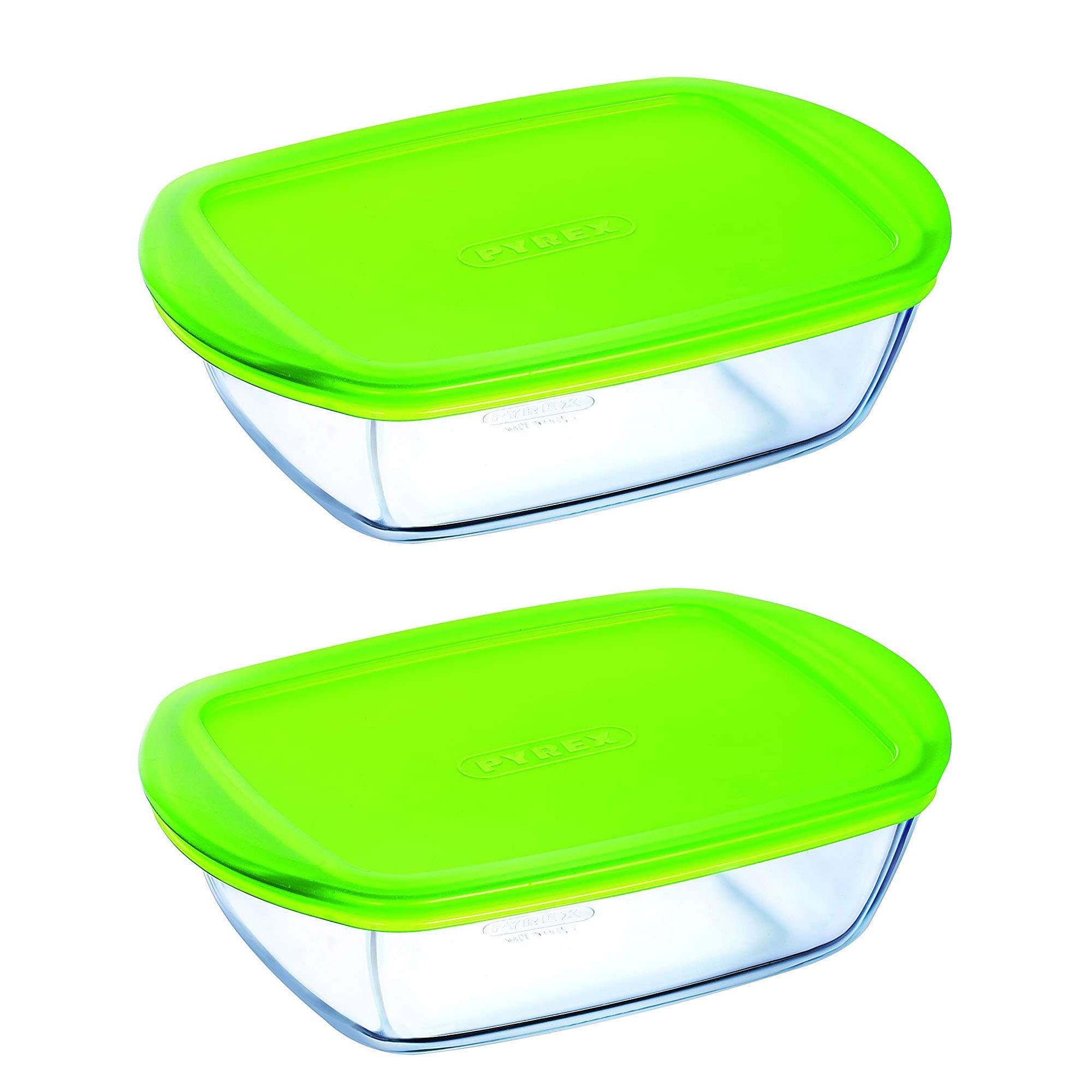 Pyrex Microwave Safe Classic Rectangular Glass Dish Vented Lid 1.1 Litre Green (Pack of 2)