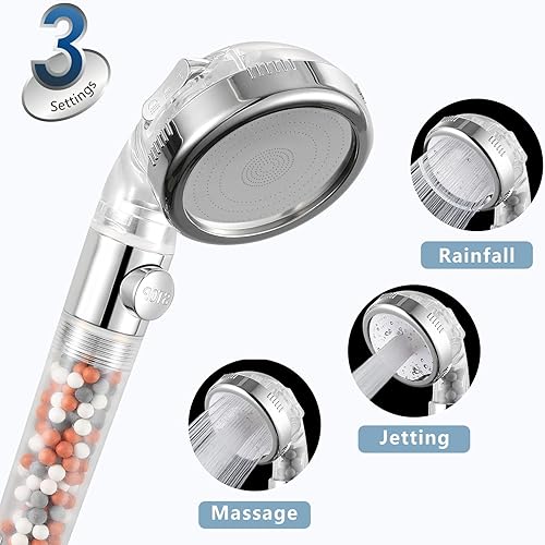 Miniatura 3 de Cabezal de ducha de mano filtrado con interruptor de encendidoapagado, filtro de ducha de alta presión con 3 ajustes de pulverización para agua