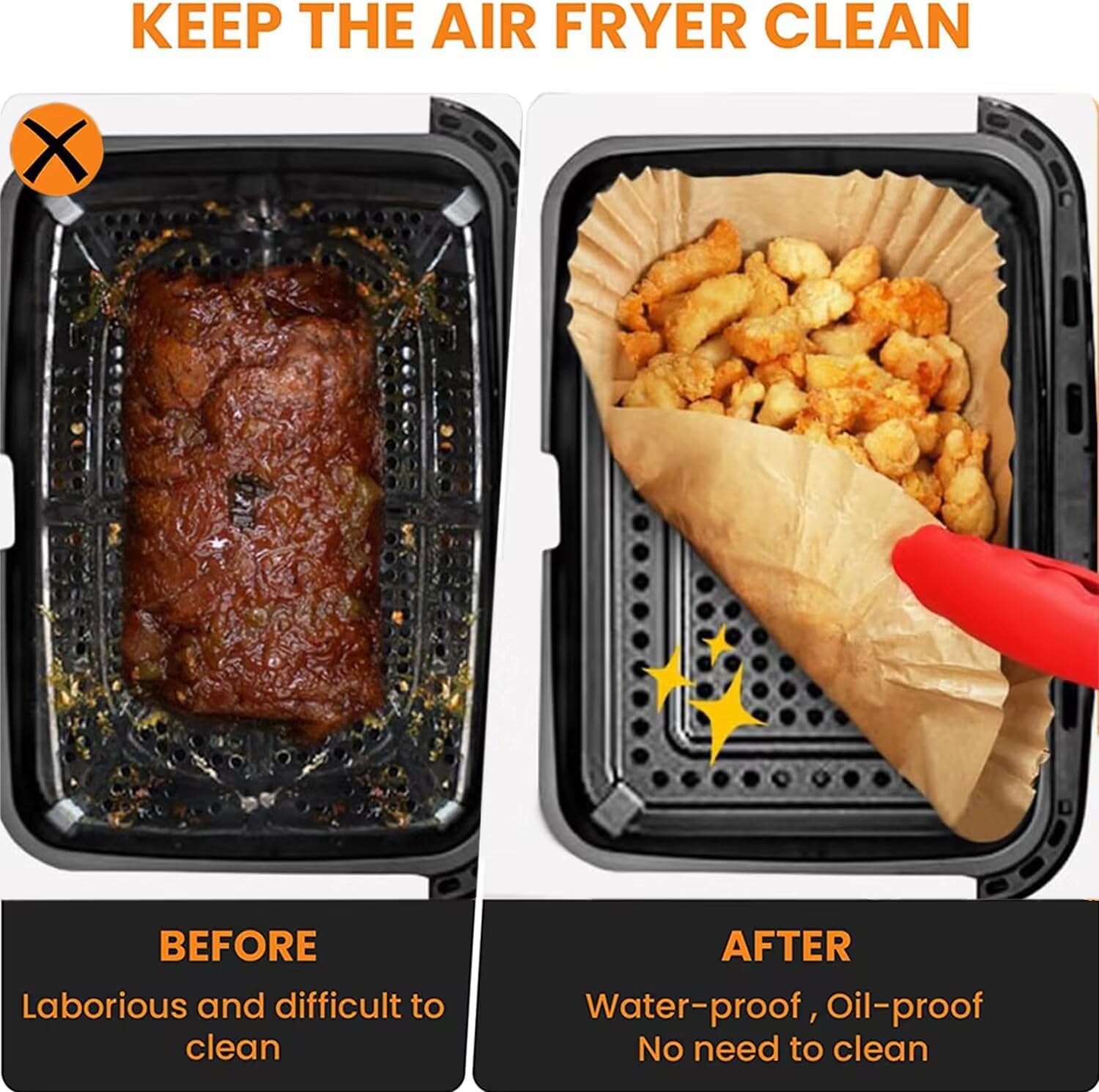 150 Fodere Per Friggitrice Ad Aria | Compatibili Con Ninja Foodi Flex AF500UK 10,4L, Duronic AF34, Instant XXL 8,5L | Carta Forno Usa E Getta, Resistente Al Calore - 4