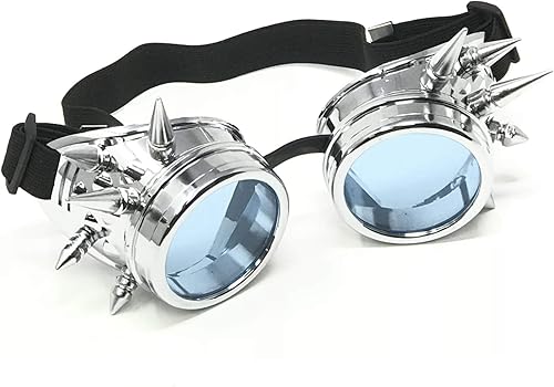 Rave Glasses 3D Prism EDM Rainbow Caleidoscopio Difracción Spiked Steampunk Gafas, Plateado-azul neón