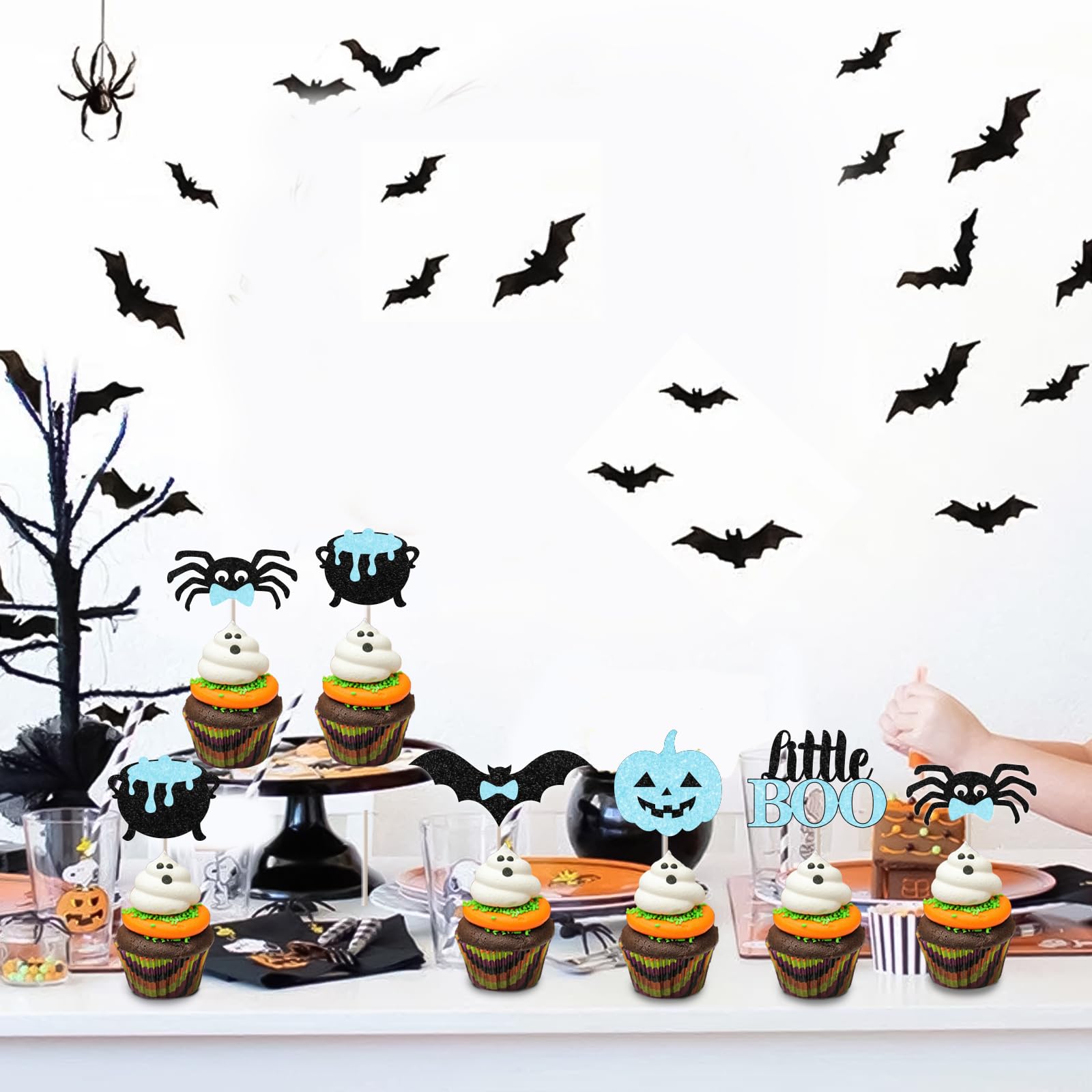 Rsstarxi 24 Pack Halloween 'A Baby Is Brewing' Cupcake Toppers - Ghost Picks For Gender Reveal & Parties - View #2