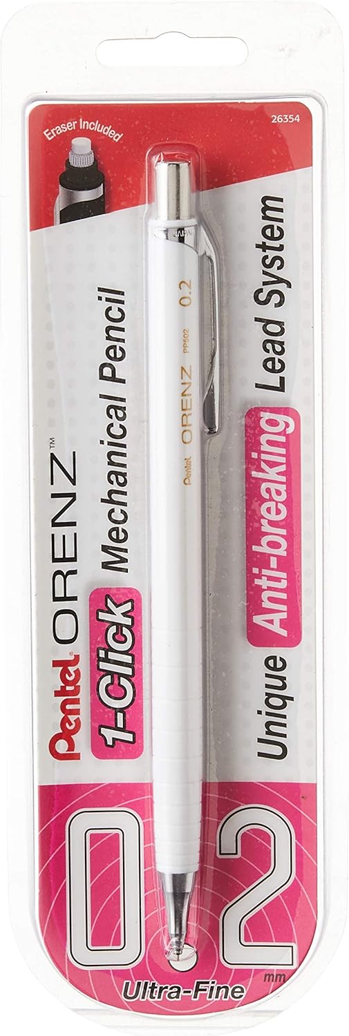 Pentel Orenz Mechanical Pencil (0.2mm), White Barrel, 1 Pack (PP502BP)