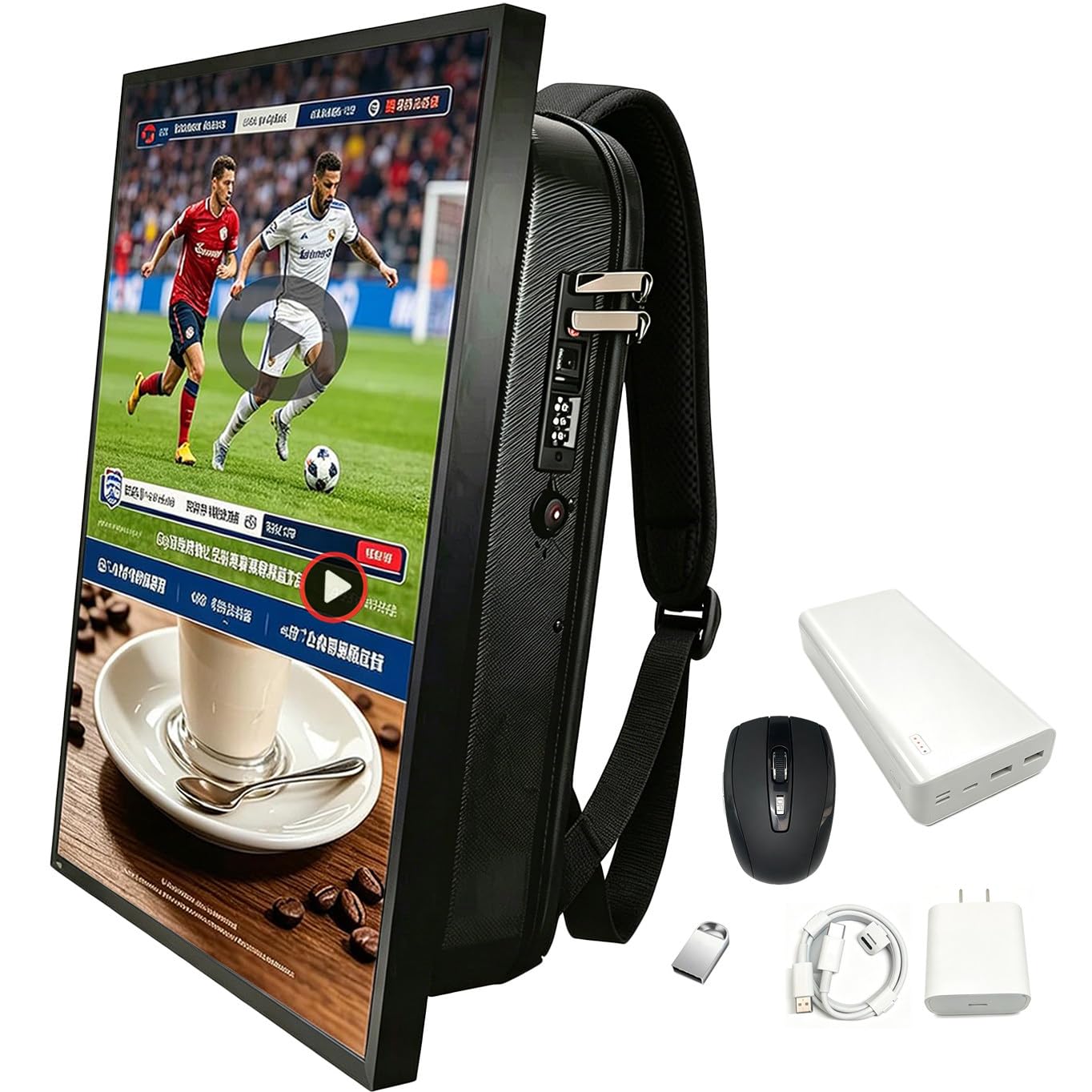 Lunauemaya Sports Event LCD Advertising Backpack, Football Match Digital Backpack Display with USB/Mobile Phone Sync/CMS Input, 21.5'' High-definition Display, Android-OS
