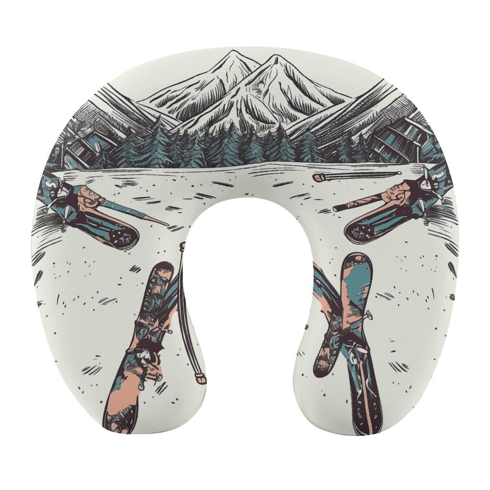 Adfgyerh Style Skiing With Gear Set U-Shaped Pillow，Memory Foam Pillow Core，Cushion ，Provide Neck Support ，Travel Pillow，Suitable For Airplanes, Cars, Homes, And Offices.