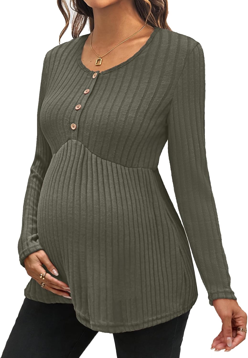 Genhoo Womens Maternity Tops Long Sleeve Maternity Shirts Henley Clothes