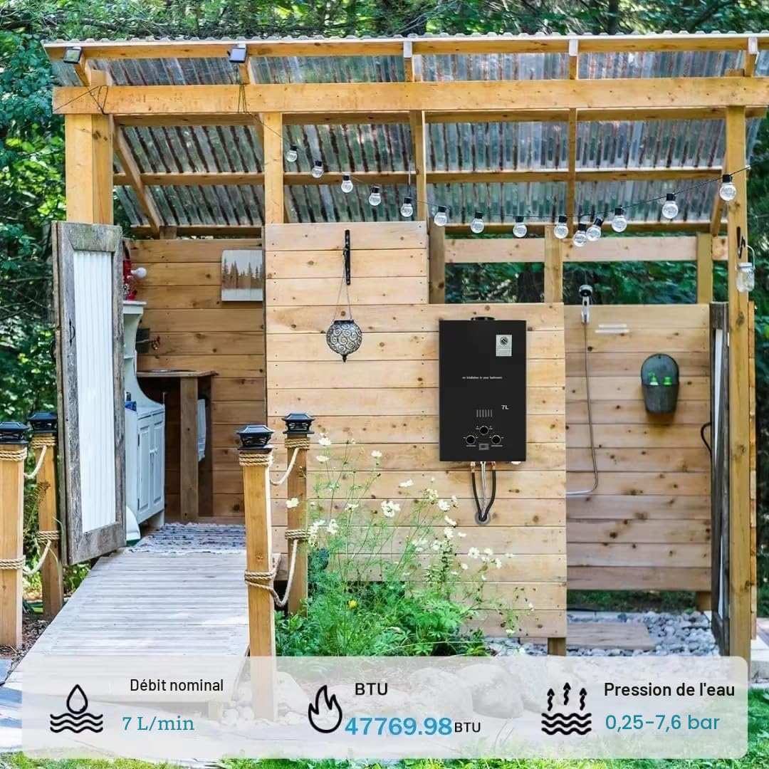 Chauffe-eau à Gaz 8LPM,Instantané 8LPM 16kW LPG GPL au Butane Propane avec Modes Hiver et Eté, CE Certifié,avec une Pression d'Eau de Départ Très Faible,pour la Maison,la Caravane,les Cabines (7L)