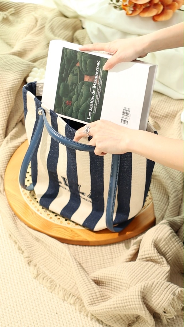 Bolso Tote de Lona a Rayas Náuticas para Mujer ELLE miniatura 7
