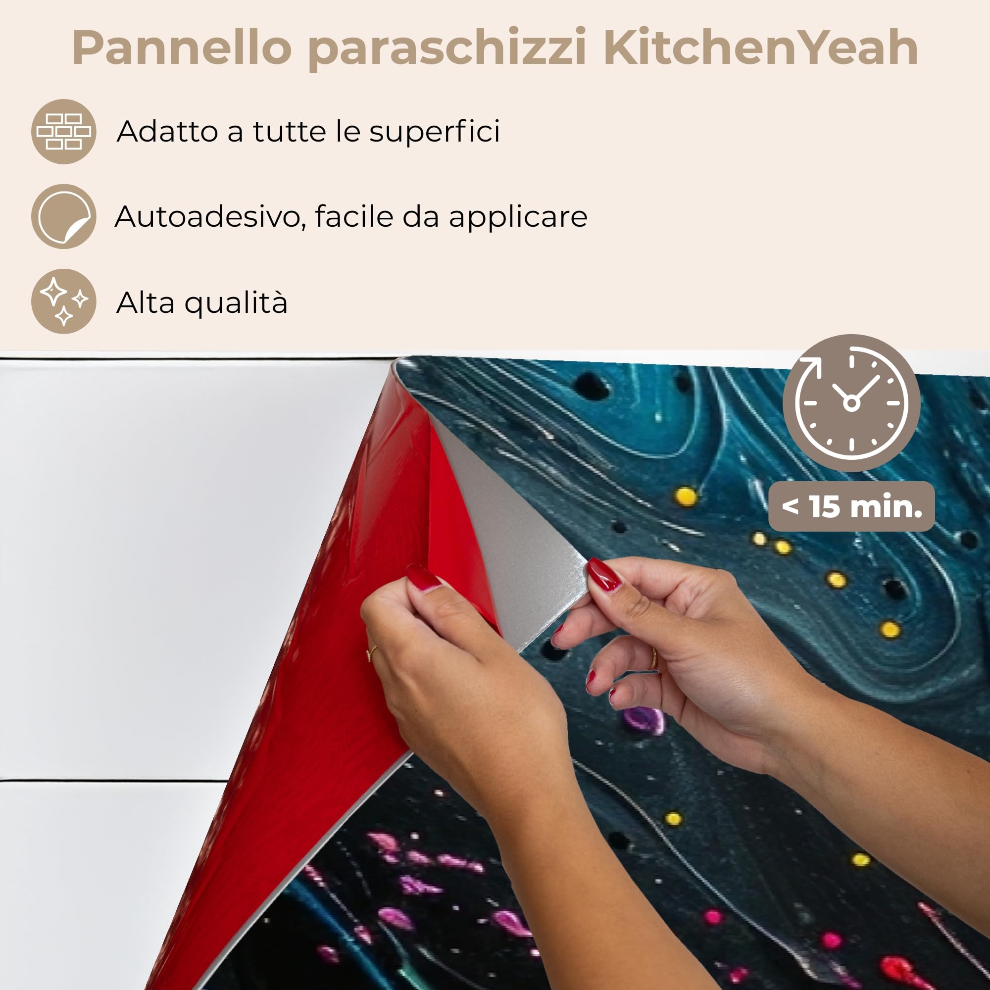 KitchenYeah© Paraschizzi Cucina Adesivo 60x250 cm Pannello Parete per Paraspruzzi Adesivi Muro Colori - Vernice - Modello