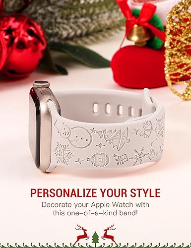 Miniatura 4 de W-RARA Correa grabada de Navidad compatible con Apple Watch Band de 1.496 in 1.575 in 1.614 in 1.654 in 1.732 in 1.772 in 1.929 in para mujeres y