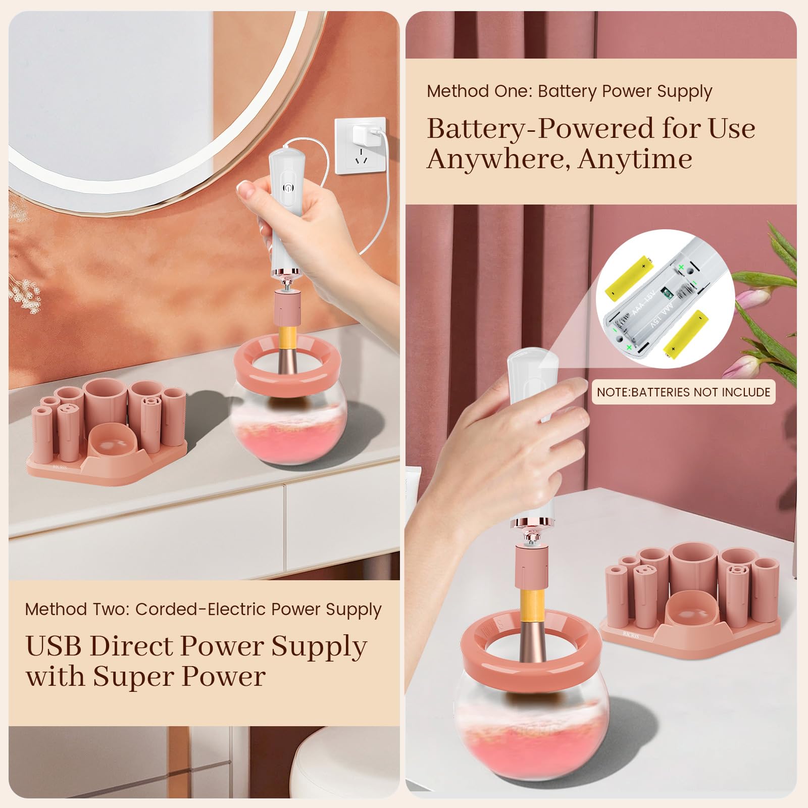 RICRIS Nettoyeur de pinceaux de maquillage électrique USB ultra rapide - Laveuse et séchoir à pinceaux de maquillage - Outil de nettoyage automatique des pinceaux cosmétiques - Nettoie et sèche en