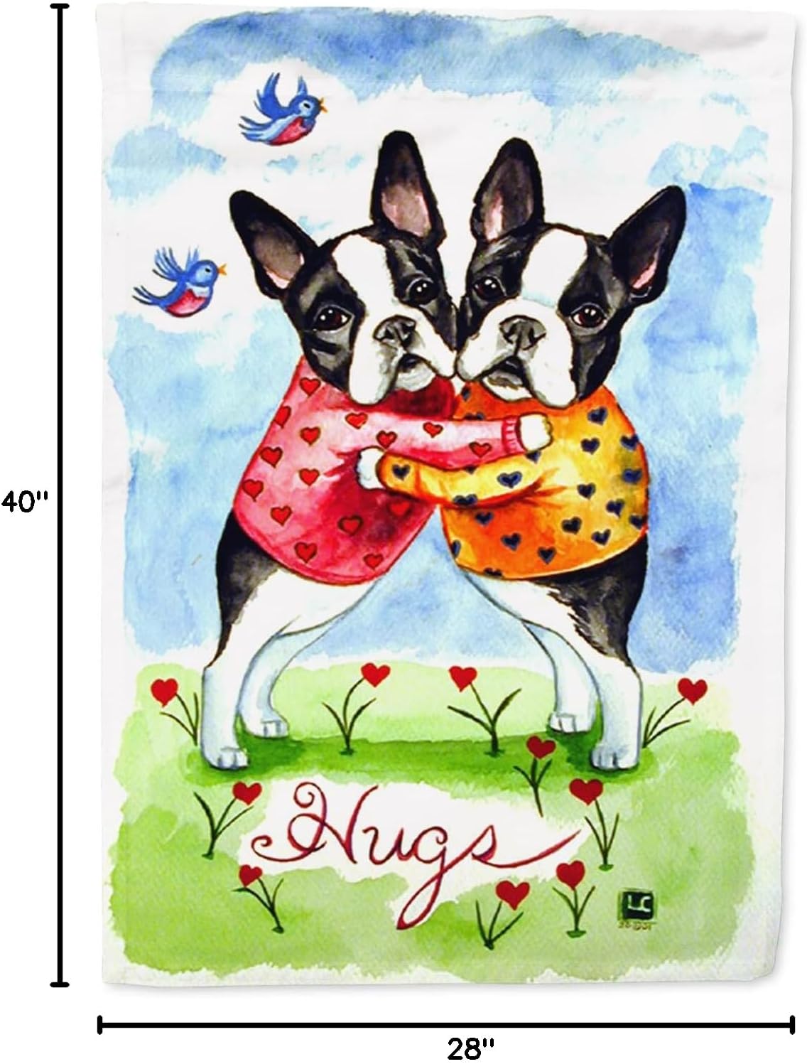 Caroline's Treasures 7015CHF Hugs Boston Terrier House Flag Large Porch Sleeve Pole Decorative Outside Yard Banner Artwork Wall Hanging, Polyester, House Size, Multicolor