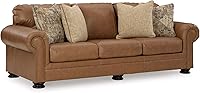 Signature Design by Ashley Carianna Dark Brown Leather Match Sofa with Nailhead Trim - Classic Roll Arm Couch