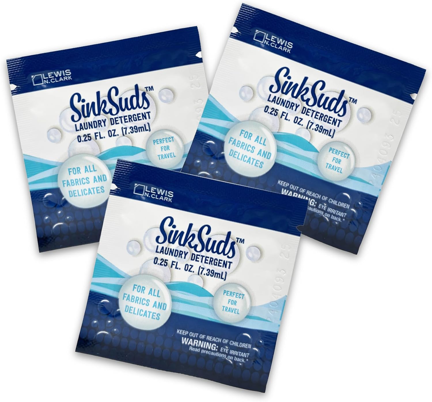 SinkSuds Laundry Detergent Travel Size Liquid Soap TSA Compliant Safe for All Fabrics, 3 Packets