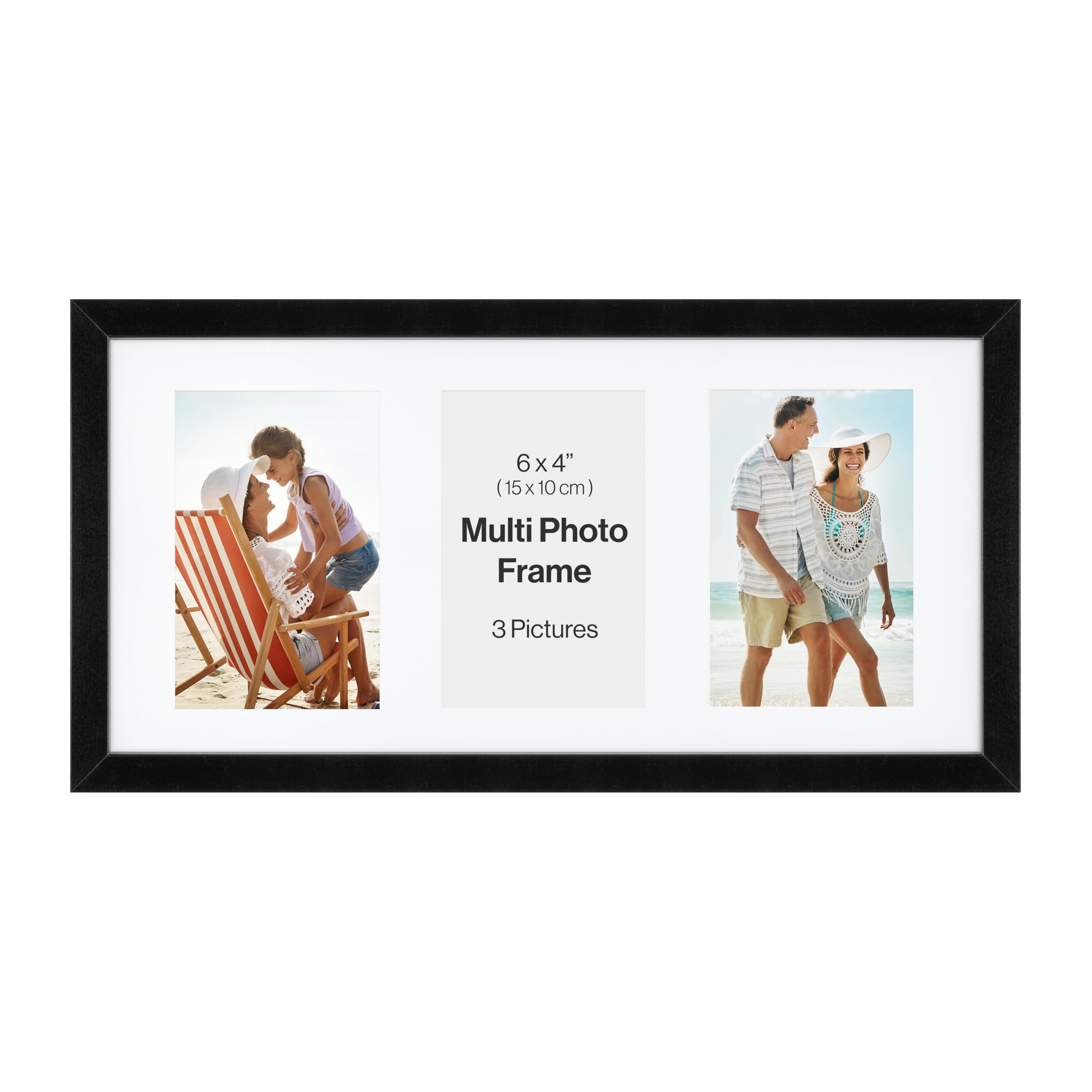 Home Selections Black Contemporary 6X4 Wooden Multi Aperture Picture Frame, Holds 3 6X4" Photos Or Pictures, Wall Mounted Landscape Or Portrait.
