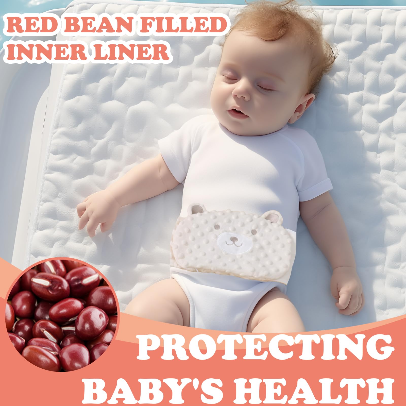 Bouillotte Bebe Anti Colique, Ceinture Anti Colique Bebe,Idéale Pour Les Maux De Ventre Et Les Ballonnements, Haricots Rouges Remplis,Peut Être Chauffé Et Lavable