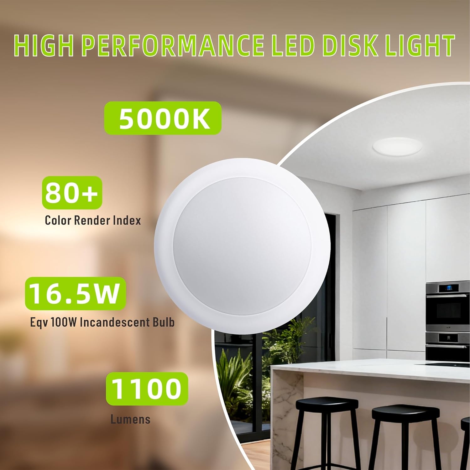 6 Inch LED Disk Light, Modern Dimmable Recessed Ceiling Lights, 5000K Daylight, 16.5W Eqv 110W, Damp Rated for Kitchen, Bathroom, Bedroom, ETL & FCC Listed, 6 Pack