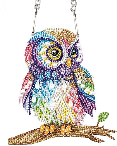 Kit colgante de pintura de diamante de búho de animal, kit de colgante de pintura de diamantes de cristal para decoración de pared del hogar,