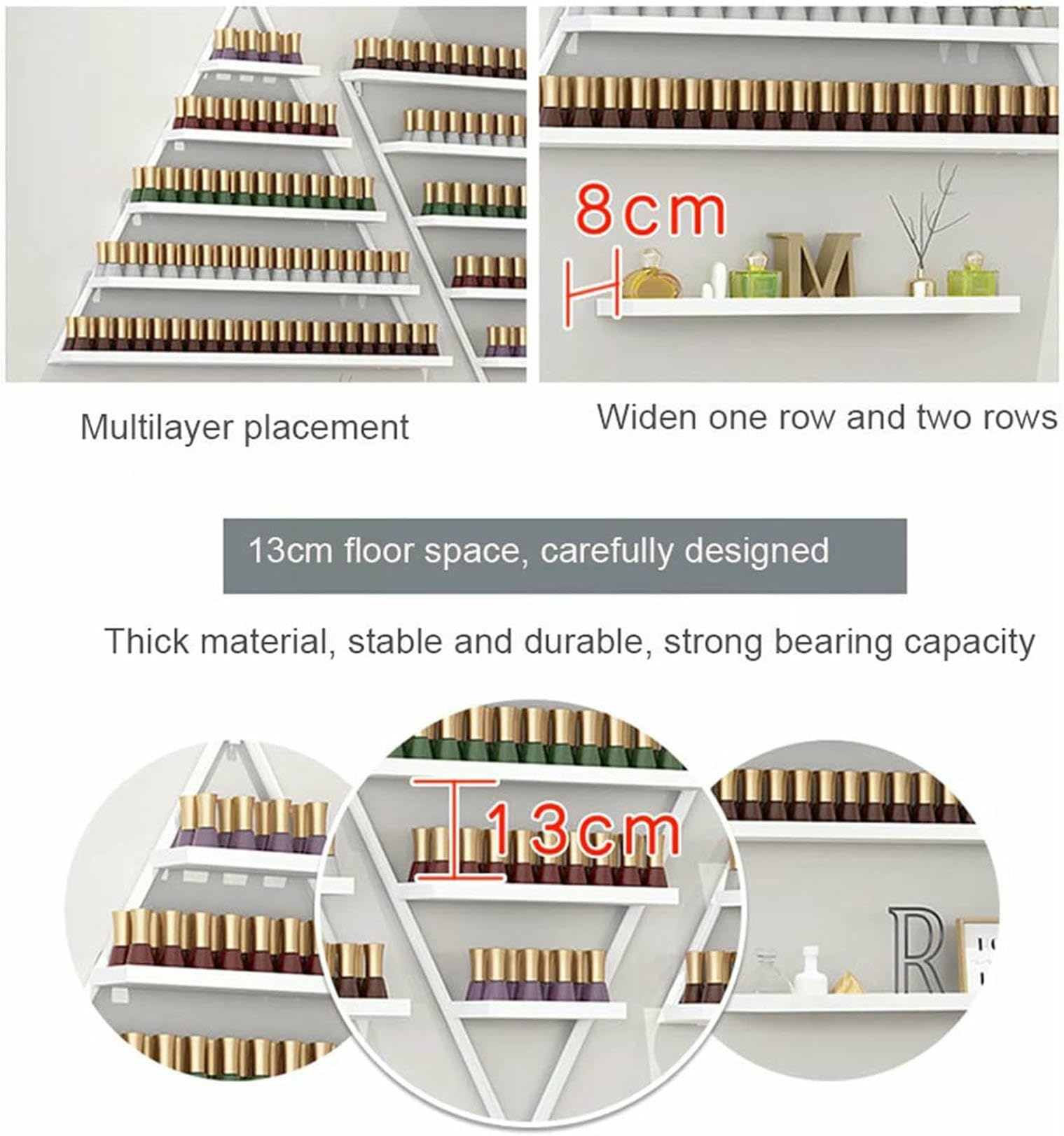 Estante metálico de Pared para Guardar esmaltes de uñas, Vitrina Triangular para esmaltes de uñas y cosméticos, Vitrina espaciosa para cosméticos, Ideal para Salones de manicura y Tiendas mi
