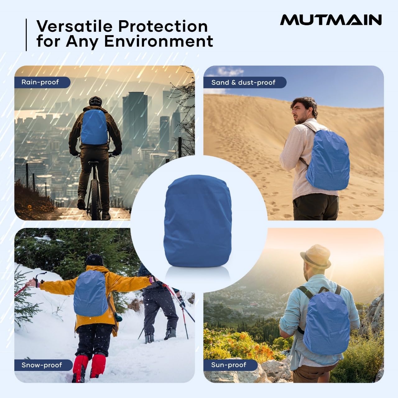 MUTMAIN Bag Cover Waterproof 40L to 50L PU Coated Rain Cover for Backpack Bags, Suitable Bags for Laptop, School, Tail, Trekking, Travel Bag with Adjustable Buckle (Royal Blue) 2