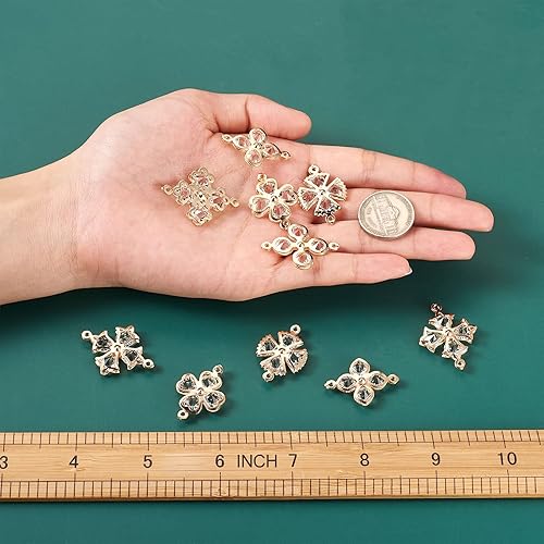 Miniatura 3 de Cheriswelry Colgantes de corazón de aleación de oro claro con diamantes de imitación, colgantes de cristal brillante, cuentas de flores para aretes,