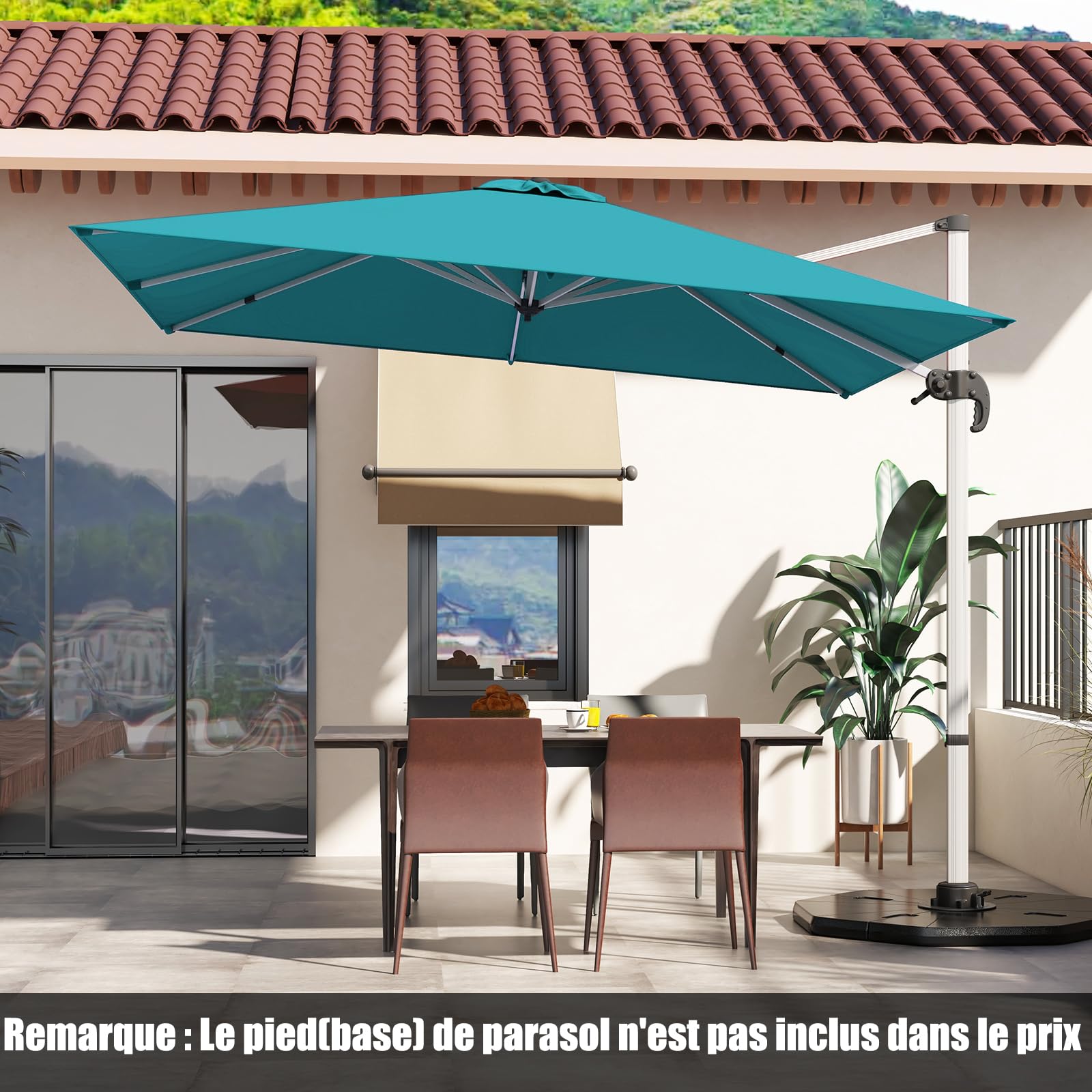 COSTWAY Parasol Déporté 3x3M, Carré de Jardin Avec Base en Croix, Inclinable 5 Angles et Hauteurs Réglables, Excentré Rotatif à 360° Avec Manivelle et Double Toit (Bleu)