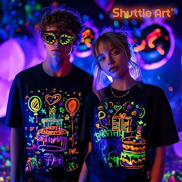 Shuttle Art Glow in the Dark Paint, 26 Colors 3D Fabric Paint with 1 Mini UV Light 3 Brushes, Great for T-Shirts, Shoes, Jeans, Bags, DIY Projects, Pumpkins, and Halloween Decorations