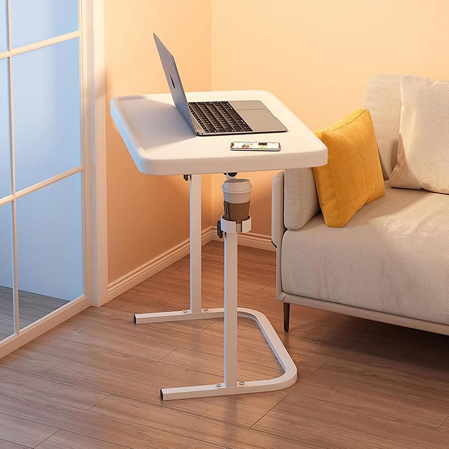Medical Overbed Table, Adjustable Height Laptop Computer Table,with Cup Holder Shaped Writing Workstation,Tilting Sofa Bed Side Table，Hospital and Home Use