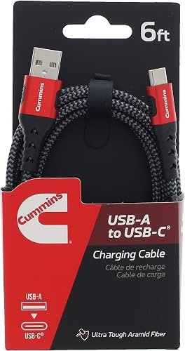 Cummins 6ft USB-A to USB-C Charging Cable Compatible with iPhone and Samsung, Premium Braided, Ultra-Durable Aramid Fiber