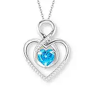 PopTopping Heart Necklace for Women, 925 Silver Necklace with Infinity Heart Pendant, Personalized Birthstone Necklace Anniversary Birthday Gifts for Wife, Girlfriend, Mom