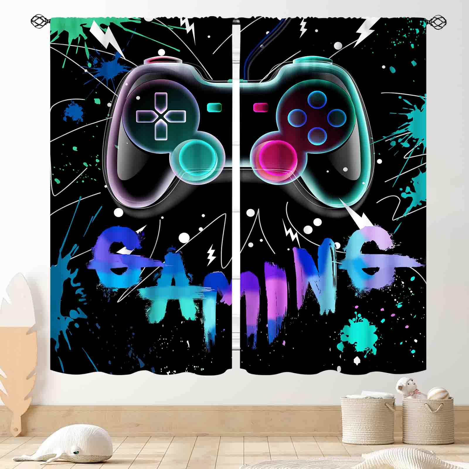 Gamer Curtains for Kids, Graffit Gaming Game Gamepad Printed Colorful Cool Video Game Rod Pocket Window Treatments Drapes for Teens Boys Girls Bedroom Living Room 2 Panels,42"x45" Inch โ image 1
