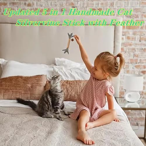 Miniatura 6 de Juguetes para gatos, paquete de 12 juguetes de plumas de gato Silvervine para masticar palitos con hierba gatera con campana para limpiar los