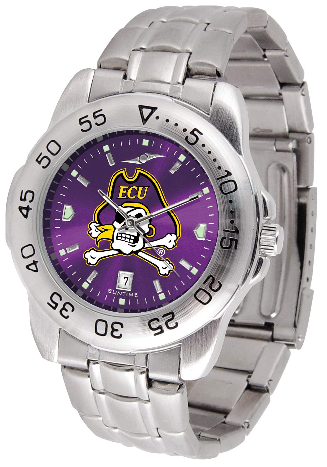 SunTime Men's NCAA Team Sport Watch, 20mm Stainless Steel Strap, Reflective Shiny Dial with Date