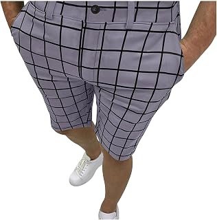 Men's Plaid Printed Shorts Slim Fit Check Lounge Shorts Stretch Chino Shorts Casual Summer Shorts 2023 Dressy Shorts for Men UK Lightweight Suit Shorts Business Office Work Formal Shorts Classic Fit