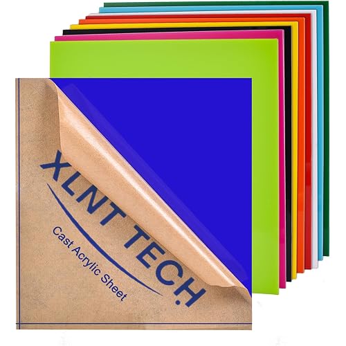 8x8 Inch Colored Acrylic Sheets, 10-Color Variety Pack, 3mm Cast Acrylic Blanks for Laser Engraving & Crafts, Opaque Acrylic for Earrings, Keychains & DIY Projects (Pack of 10)