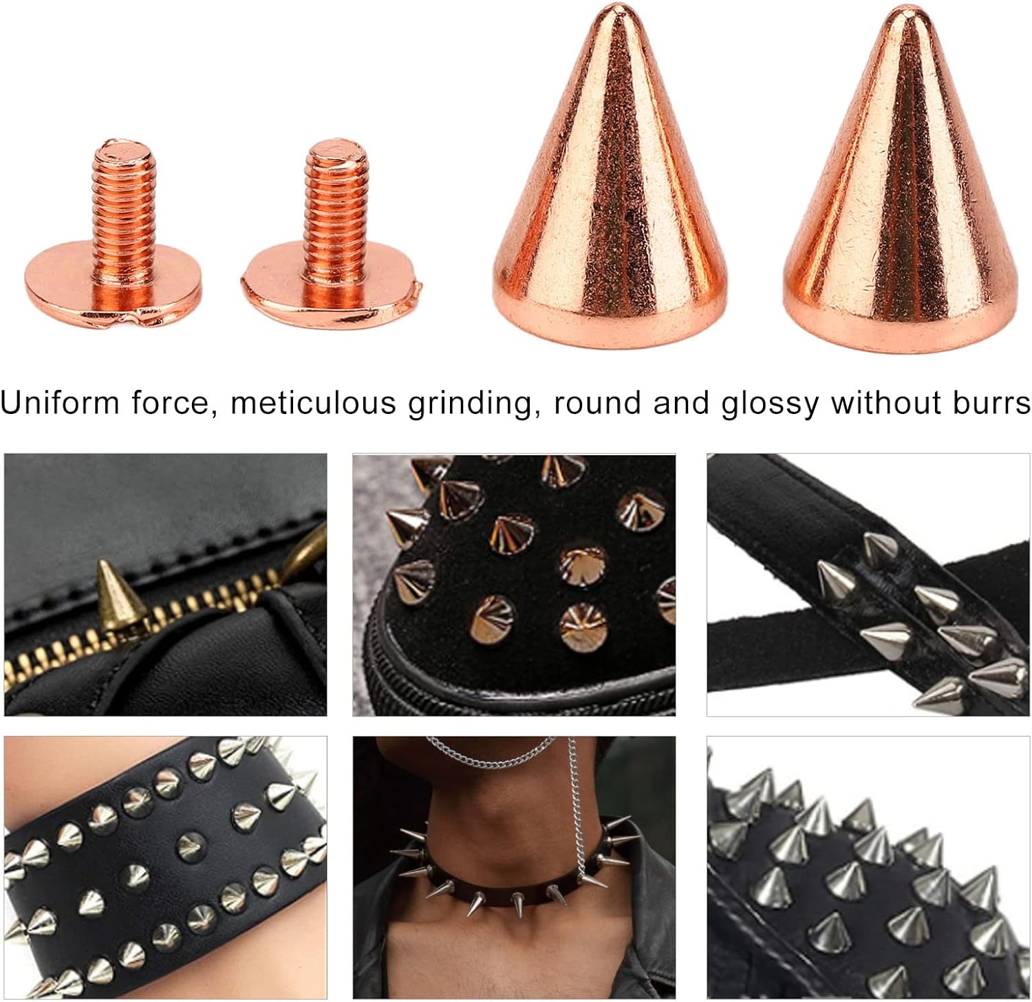 100 Sets Rose Gold Spikes Rivet Punk High Hardness Screw Brass Spikes Studs Rock Rivets for Bags Leather Craft Projects Clothes(10x14mm)