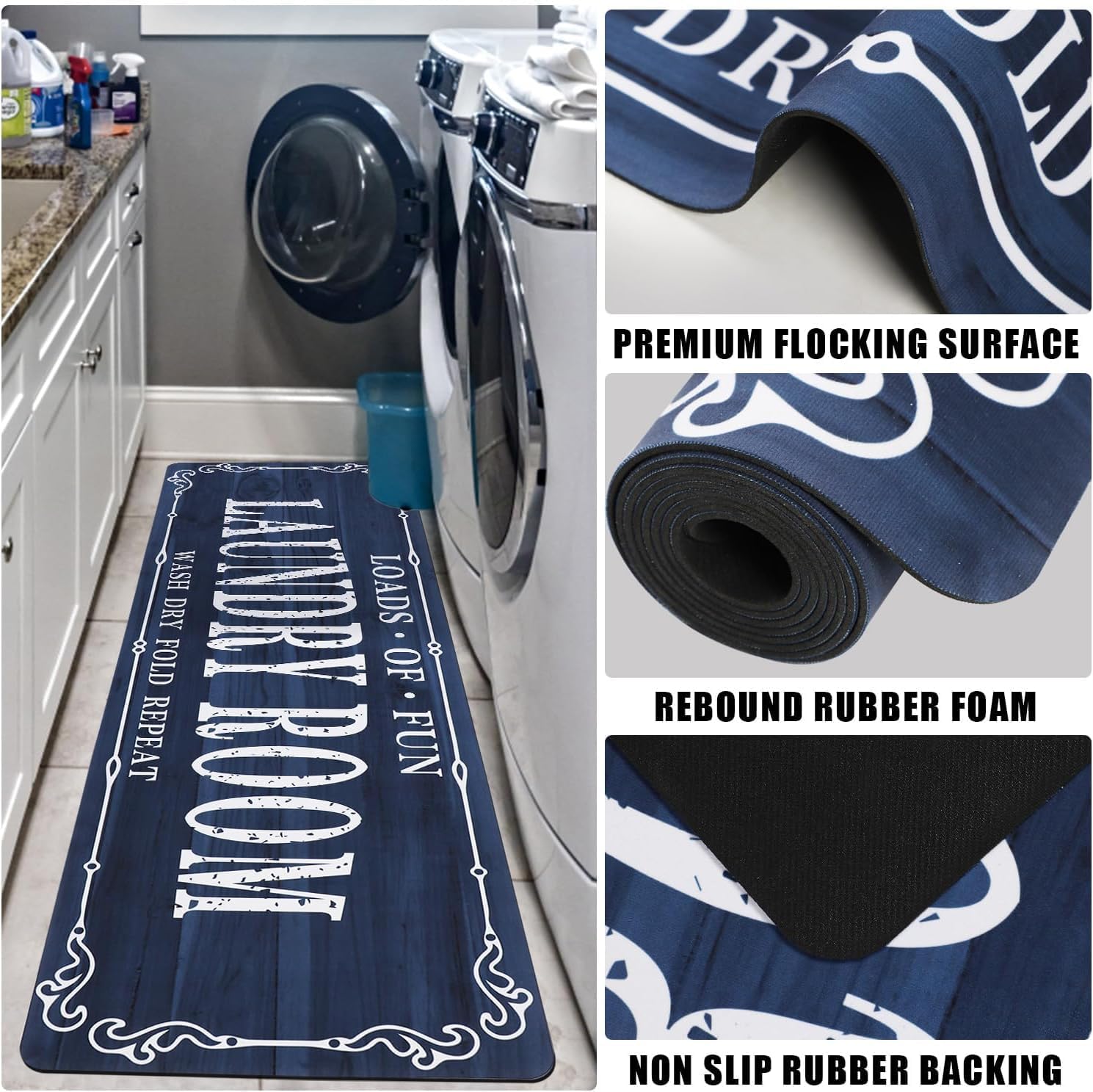 Falflor Farmhouse Laundry Room Rug Runner 20"X59" Non Slip Waterproof Laundry Floor Mat Durable Entrance Rug Area Rug for Kitchen Washhouse Hallway Entryway