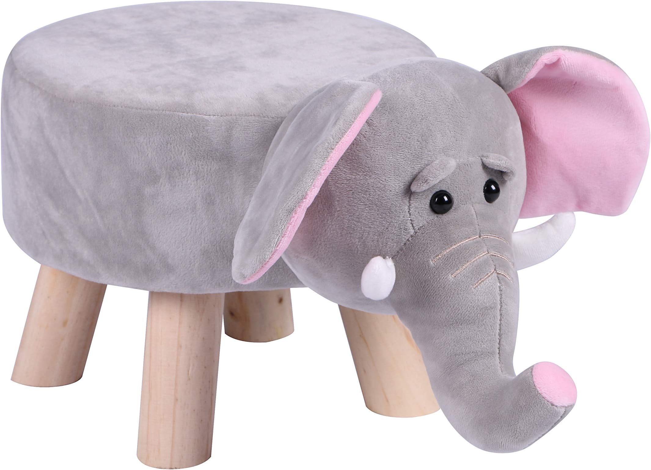 LITTLE POPI, Children’s Favorite Animal Ottoman, Kids Footrest Stool, Plush Ride on Seat, Removable and Washable Cover, Child-Safe Décor, CPSC Approved, Cute Sturdy Chair for Kids (Grey/Pink)