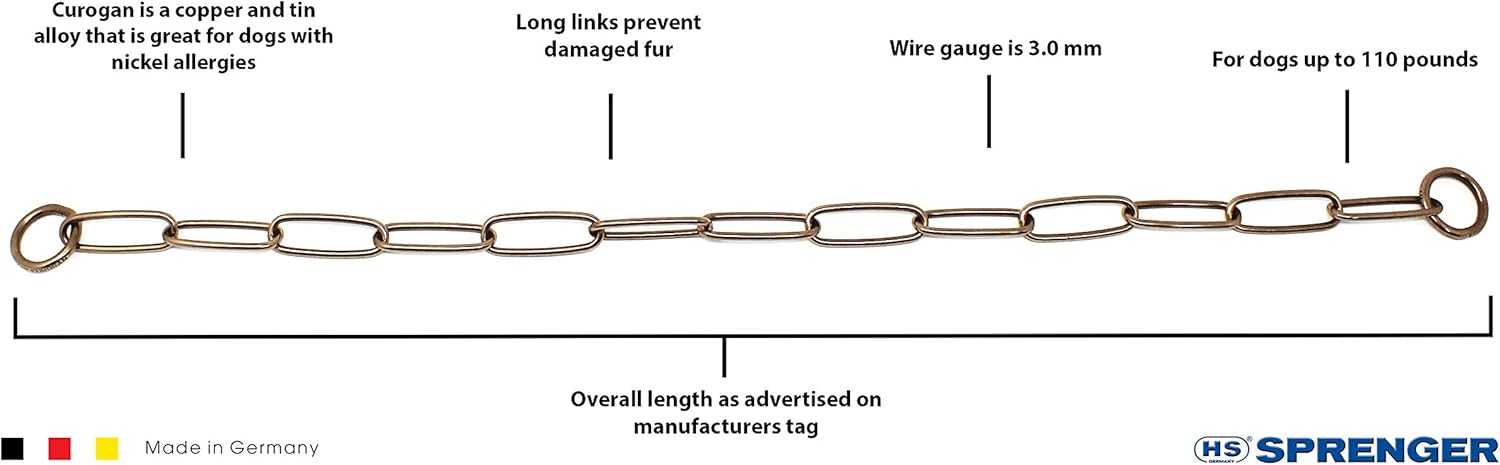 Herm Sprenger Curogan Long Link Fur Saver Dog Training Collar Hypoallergenic Nickel Free No-Pull Slip Chain for Small Medium Large Dogs for Easy Control Made in Germany 3mm 18in 46cm