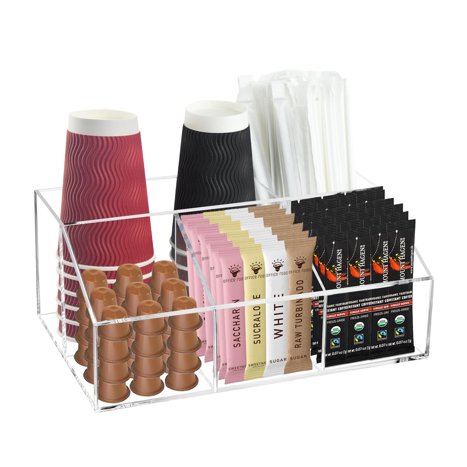 Organiseur de station de café transparent pour dosettes, thé et sachets de sucre