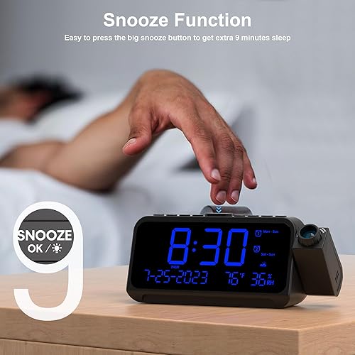 Miniatura 5 de Projection Alarm Clock for Bedroom with WeekdayWeekend Mode,Digital Clock with 350 Rotatable Projector,5-Level Dimmer,Adjustable Volume,Temp &