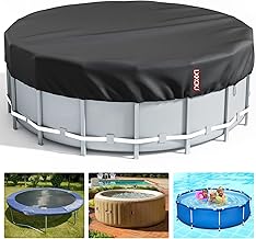 LXKCKJ 16 Ft Round Pool Cover, Solar Covers for Above Ground Pools, Inground Pool Cover Protector with Drawstring Design Increase Stability, Hot Tub Cover Ideal for Waterproof and Dustproof (Black)