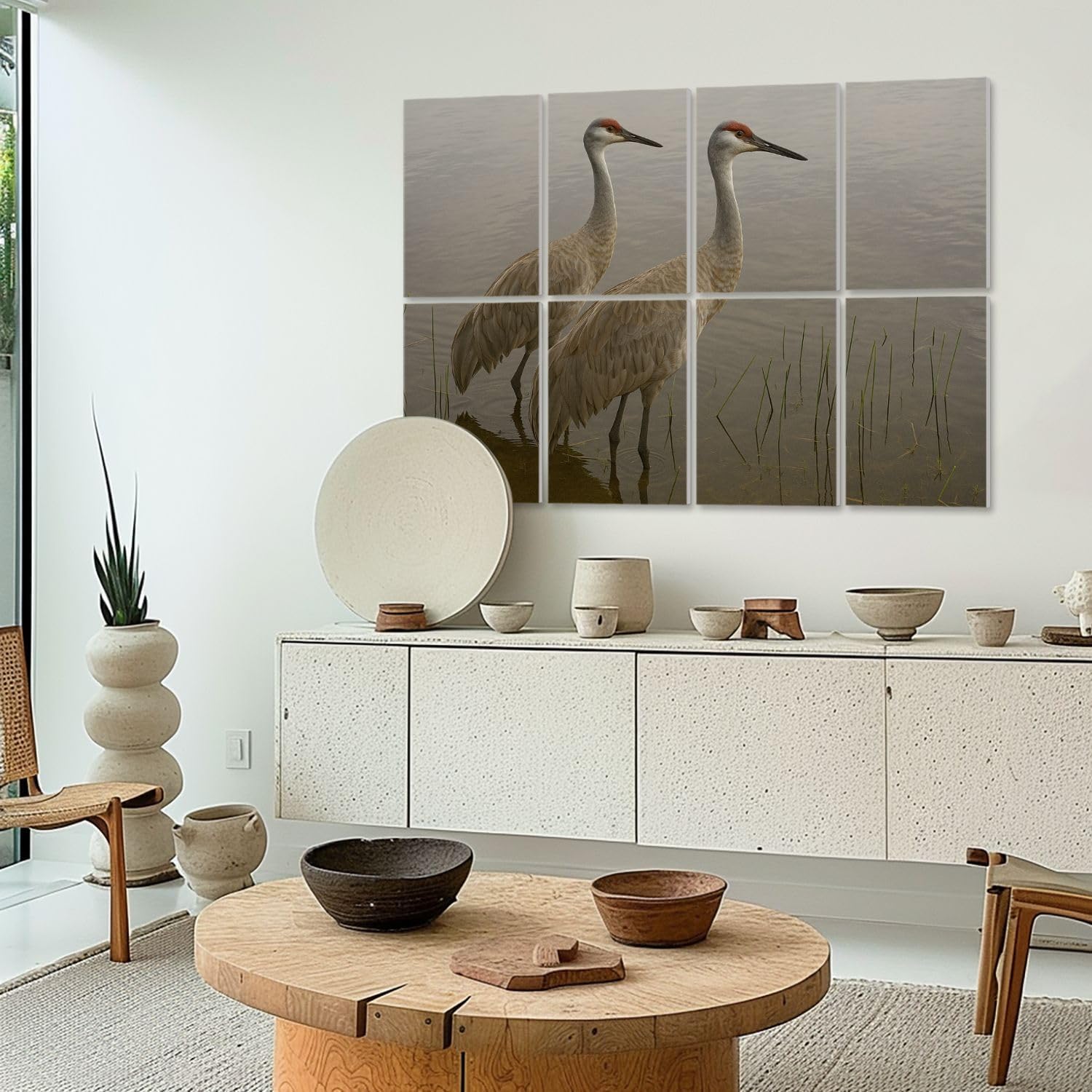 Art Acoustic Panels Self Adhesive pair sandhill cranes water sunset lake pictures 8 Packs Decorative Soundproof Wall Panels Large Sound Absorbing Panels for Home Office 48"x32"